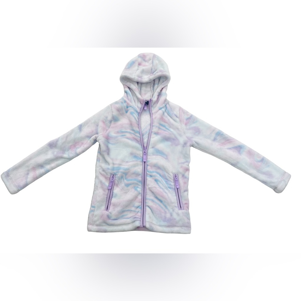 Lands' End • Girls Kids Softest Fleece White Pink Swirl Hooded Jacket M (8) NWOT - Picture 6 of 11